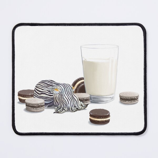 Item preview, Macarons, a glass of milk, and a pyjama striped squid designed and sold by Burning Bee Illustration.