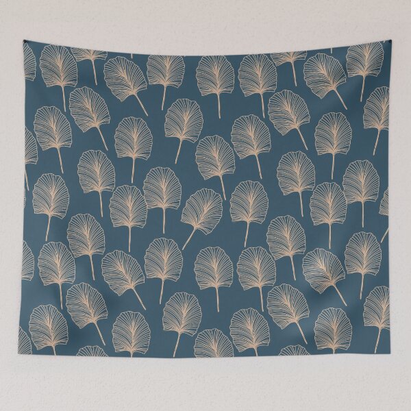 Item preview, Japanese style pattern with linear burdock on dark blue background designed and sold by hmorena.