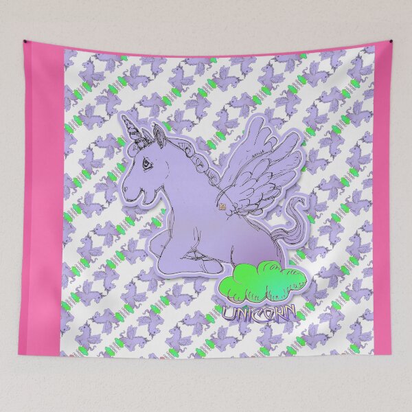 Item preview, Lila Unicorn Horse Popping Up From A Cloud (Original Drawing by ACCI) designed and sold by VanyssaGraphics.