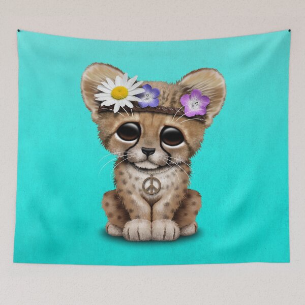 Item preview, Cute Hippie Cheetah Cub on Blue designed and sold by JeffBartels.