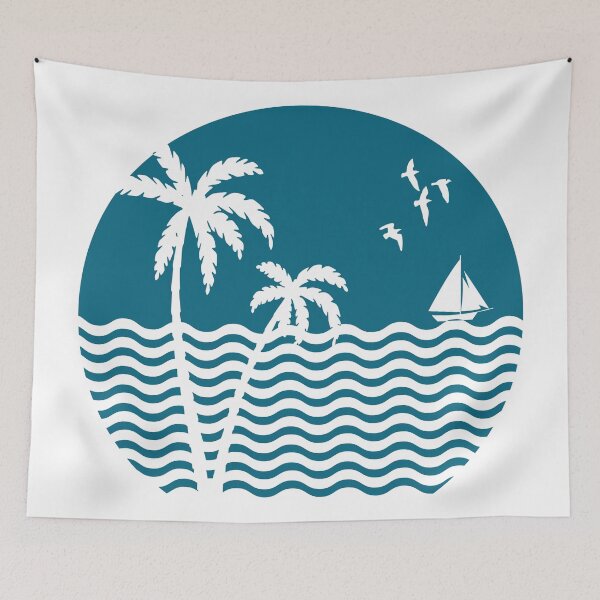 Item preview, beach with palm trees and blue ocean designed and sold by designer-02.