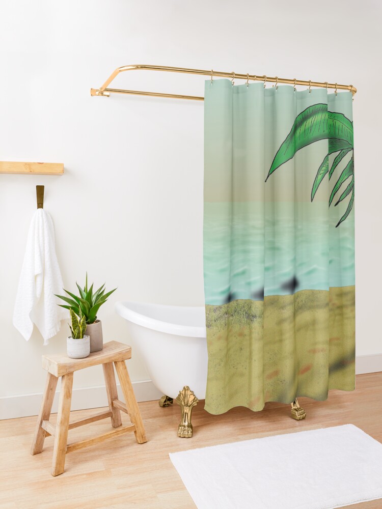 Thumbnail 3 of 5, Shower Curtain, Run Bite Coconut Might (Island of Undead) designed and sold by dj-KIR.