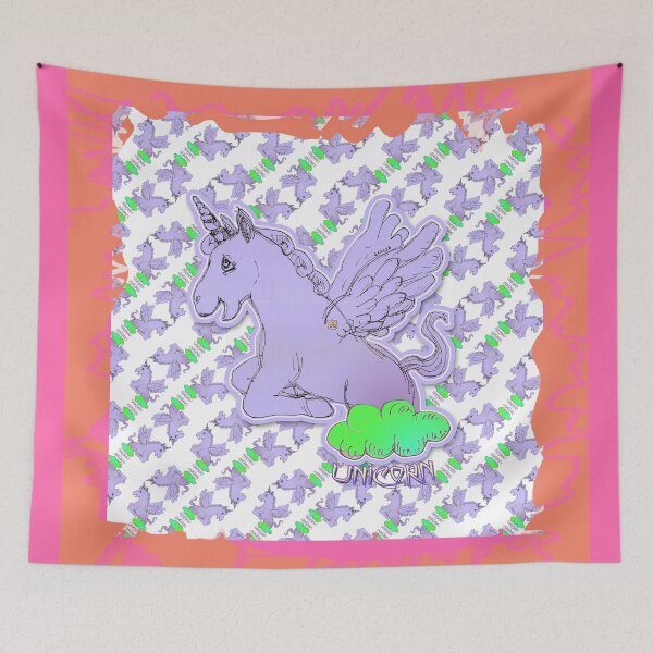 Item preview, Lila Unicorn Horse Popping Up From A Cloud (Original Drawing by ACCI) designed and sold by VanyssaGraphics.