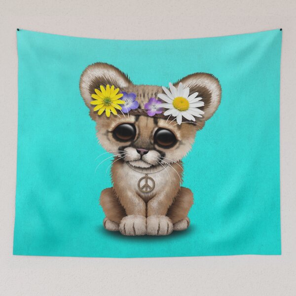 Item preview, Cute Hippie Cougar Cub on Blue designed and sold by JeffBartels.