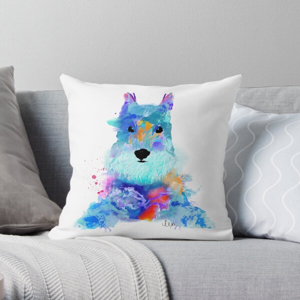 schnauzer watercolor pet portrait | Amy Throw Pillow