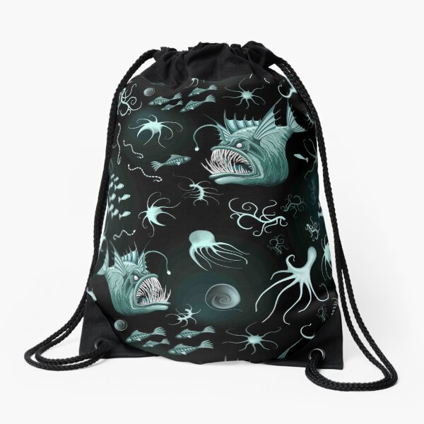 Fish Abyssal Monster on deep ocean zone Drawstring Bag