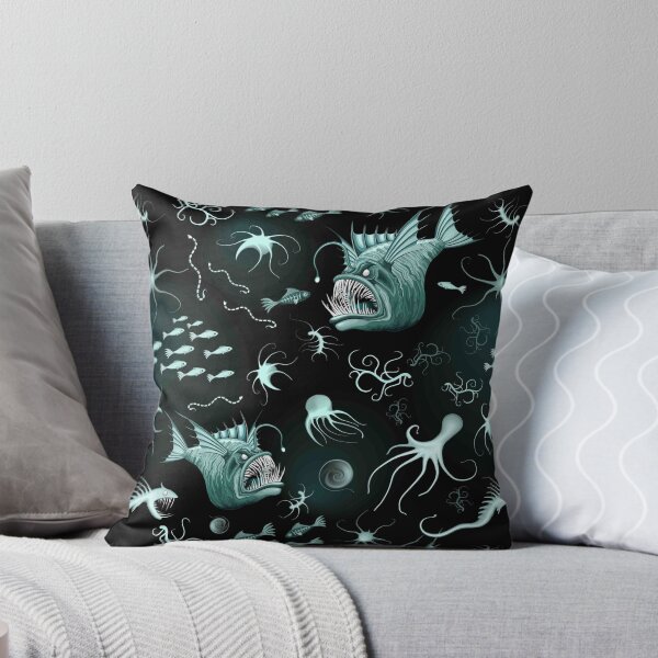 Fish Abyssal Monster on deep ocean zone Throw Pillow
