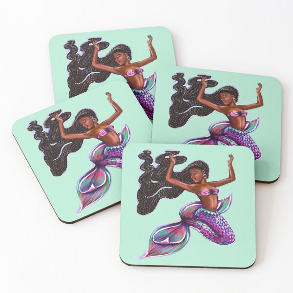 Item preview, mermaid with flowing braids 2, brown eyes curly Afro hair and caramel brown skin. Black mermaid designed and sold by Artonmytee.