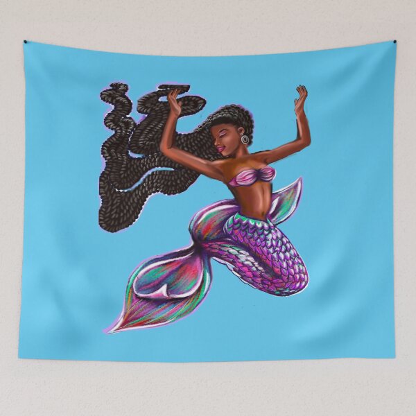 Item preview, mermaid with flowing braids 2, brown eyes curly Afro hair and caramel brown skin. Black mermaid designed and sold by Artonmytee.