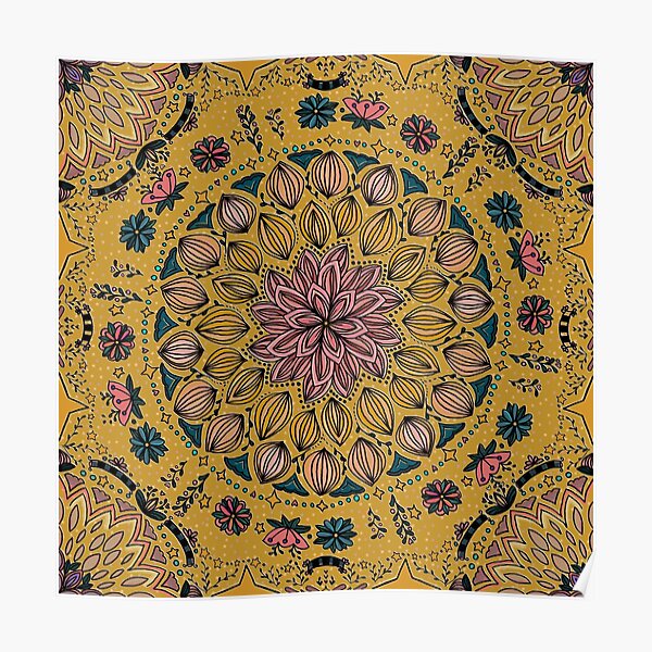 Maximalist Folk Art Collection Mandala Mustard Yellow Poster