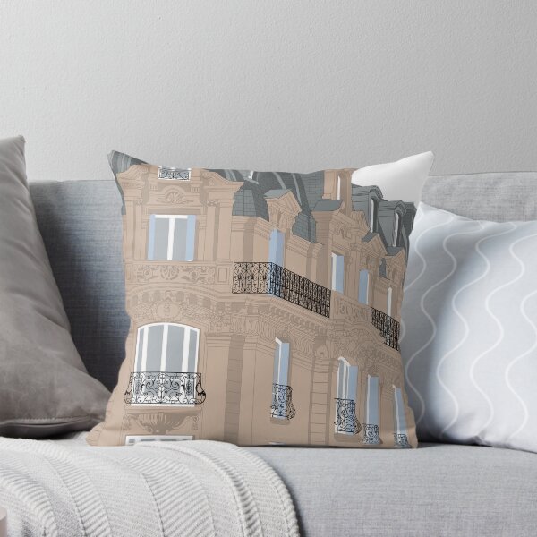 Aperçu de l'œuvre Immeuble parisien | dessin numérique de l'architecture française aux couleurs beiges créée et vendue par illustratedbye.
