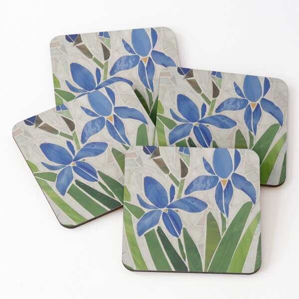 Item preview, Stained glass mosaic Iris in blue on white a background  designed and sold by suespaintroom.