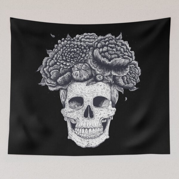 Item preview, Skull with flowers on black designed and sold by Valeriya Korenkova Kodamorkovkart.