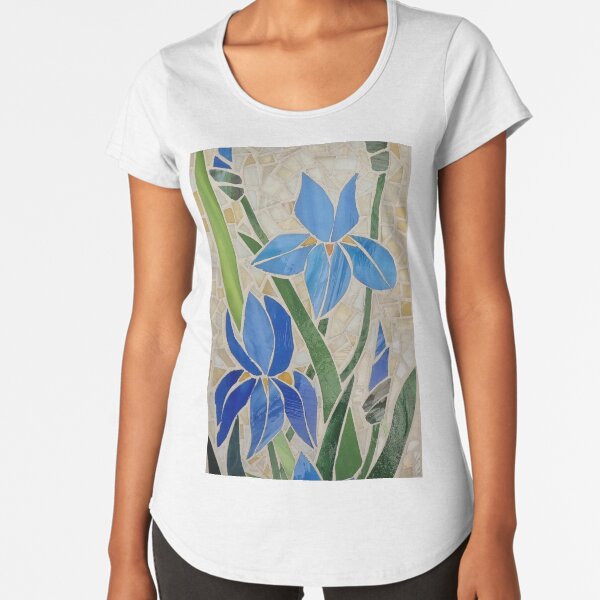 Item preview, Two blue irises on a stained glass mosaic designed and sold by suespaintroom.