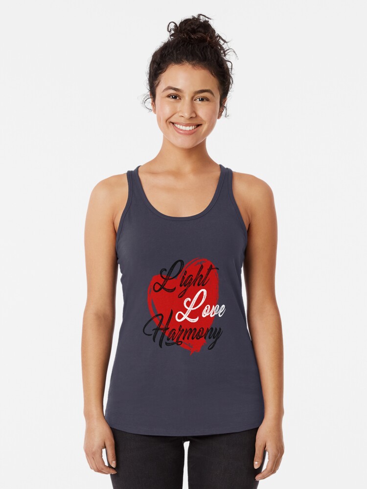 Thumbnail 1 of 3, Racerback Tank Top, Light, Love & Harmony - Willow Bend Zen decal designed and sold by Ariadne Mayz.