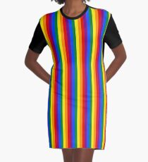 Mini Vertical Gay Pride Rainbow Beach Stripes Graphic T-Shirt Dress