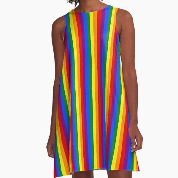 Mini Vertical Gay Pride Rainbow Beach Stripes A-Line Dress