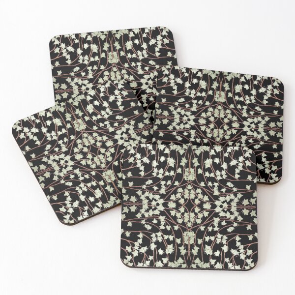 Item preview, Ivy leaves and Vines on Black Background, Kaleidoscope art pattern designed and sold by HBBArtShop.