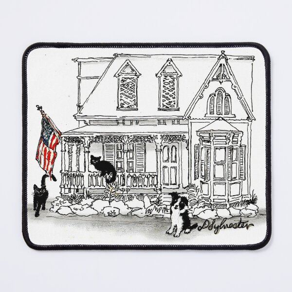Item preview, Two Cats, A Dog And An American Flag On Their Victorian Two Story Home designed and sold by DonSylvester.