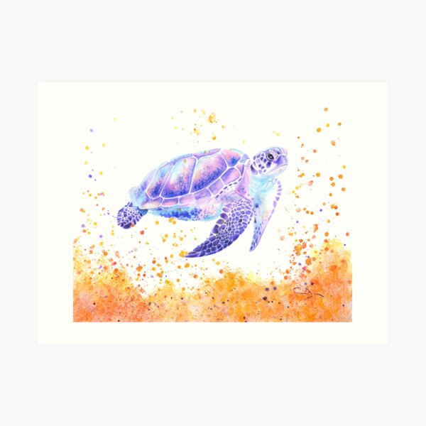 Tortue violette surréaliste à l'aquarelle Impression artistique