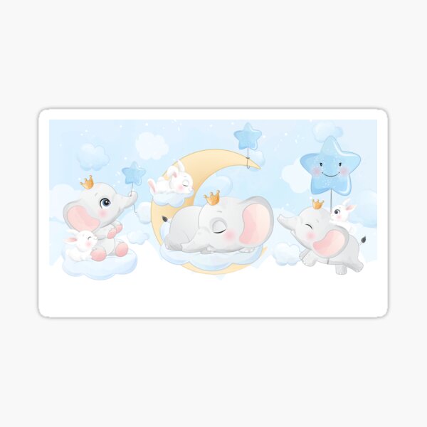 Item preview, Cute Sleeping Elephant Bunny Moon Stars in the sky for Babies, Toddlers and Kids designed and sold by Logic72.