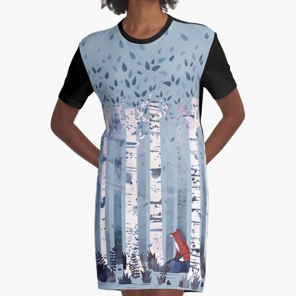 The Birches (in Blue) Graphic T-Shirt Dress