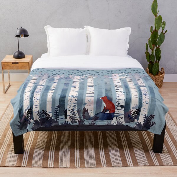 The Birches (in Blue) Throw Blanket