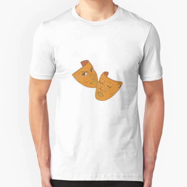 Theater Mask Comedy and Tragedy Mono Line Slim Fit T-Shirt