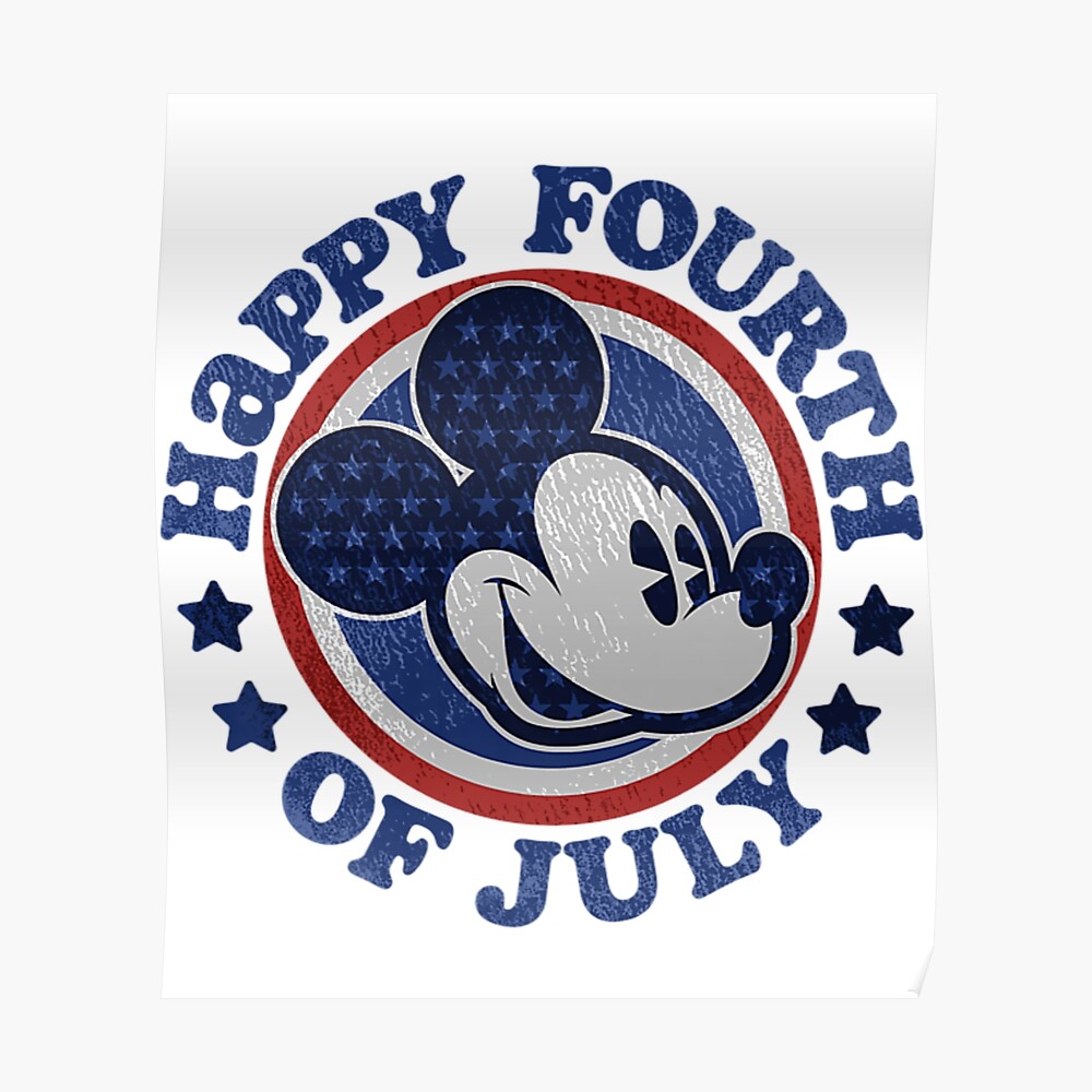 Mickey Mouse Happy 4th Of July White Blue Disney Cartoon Baseball