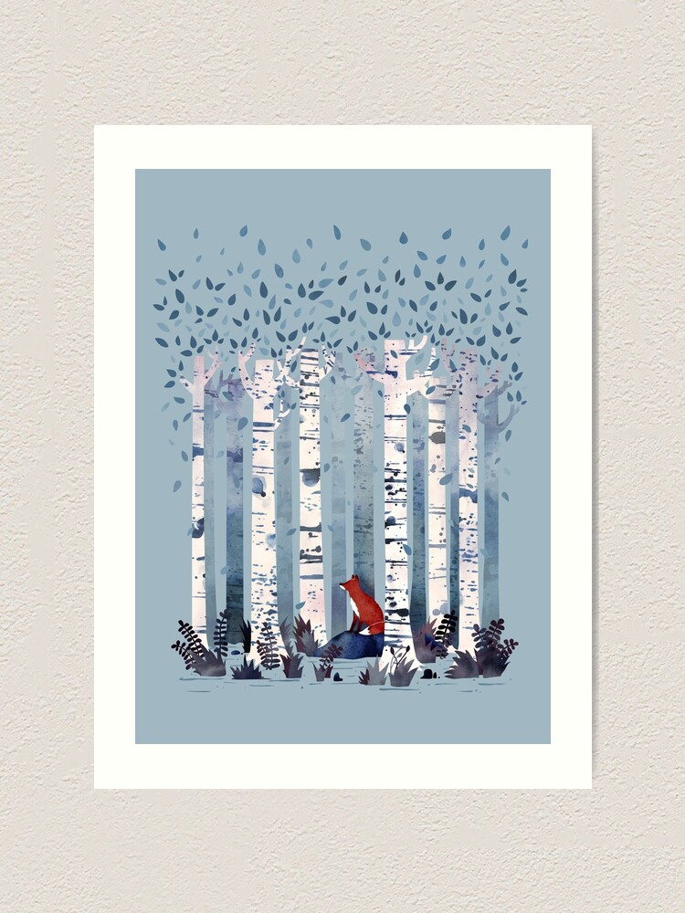 Alternate view of The Birches (in Blue) Art Print
