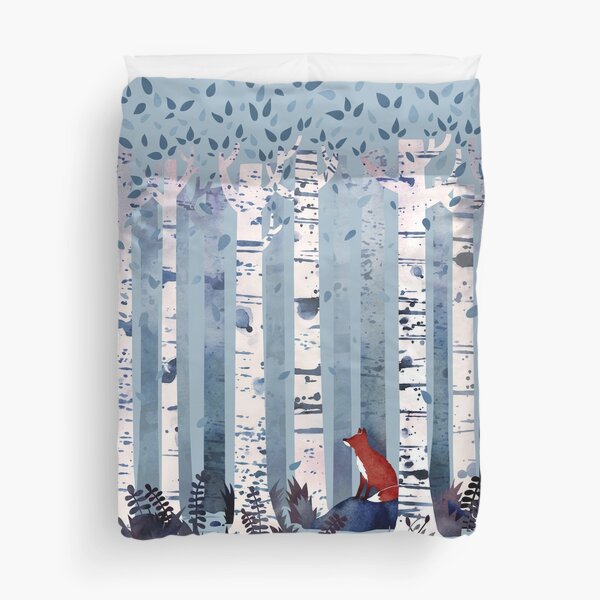 The Birches (in Blue) Duvet Cover