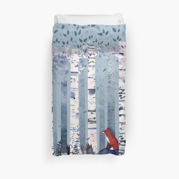 The Birches (in Blue) Duvet Cover