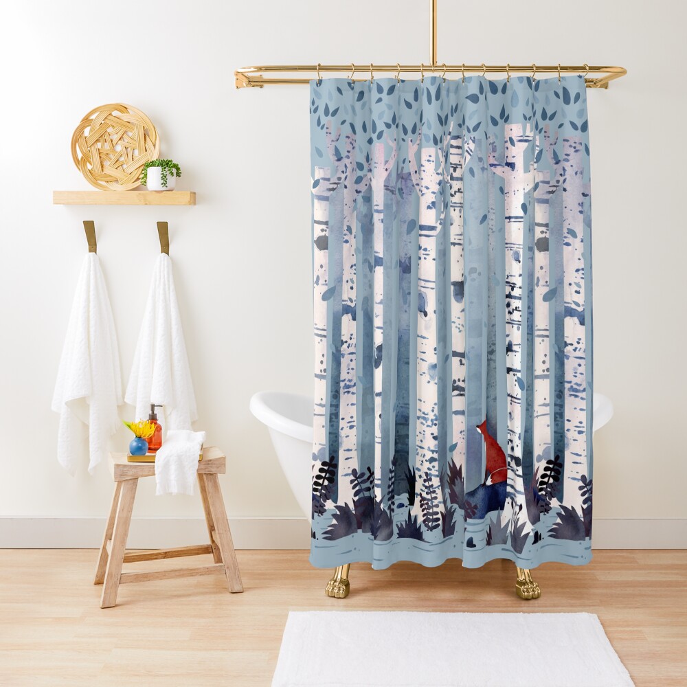The Birches (in Blue) Shower Curtain