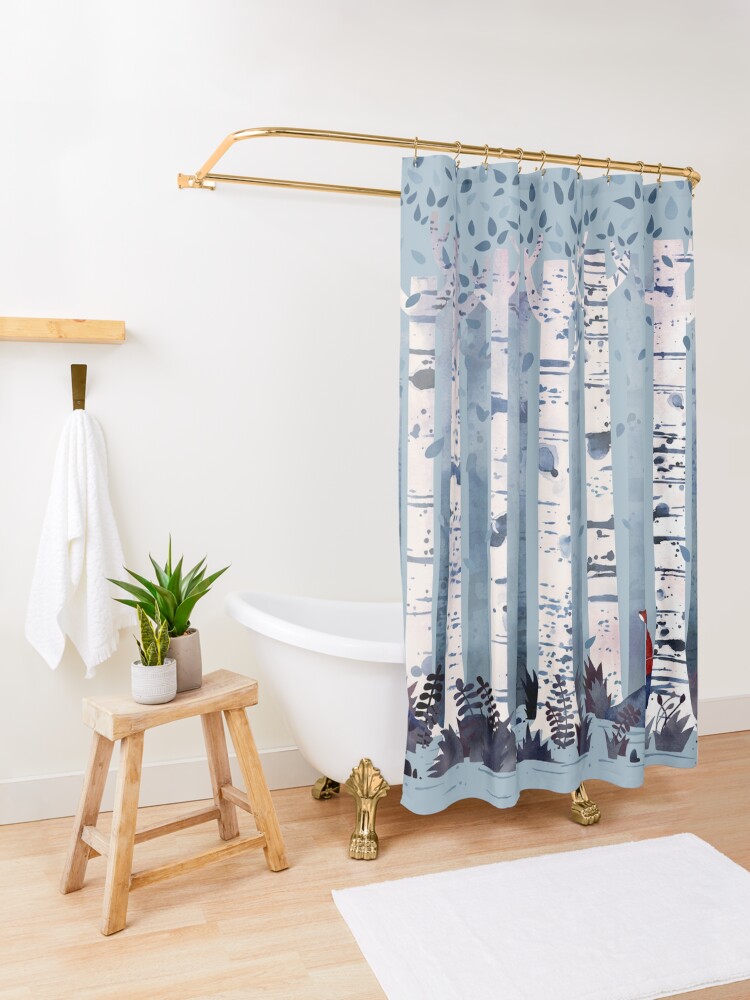 Alternate view of The Birches (in Blue) Shower Curtain