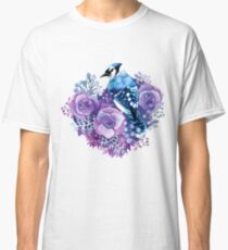 Blue Jay and Violet Flowers Watercolor Classic T-Shirt