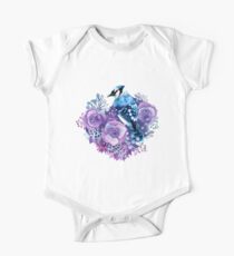 Blue Jay and Violet Flowers Watercolor One Piece - Short Sleeve