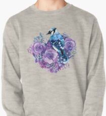 Blue Jay and Violet Flowers Watercolor Pullover