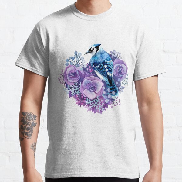 Blue Jay and Violet Flowers Watercolor Classic T-Shirt