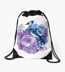 Blue Jay und Violet Flowers Aquarell Turnbeutel