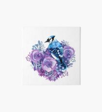 Blue Jay and Violet Flowers Watercolor Art Board