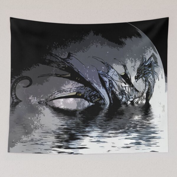 Item preview, Mythical Blue Dragon and Moon Illustration designed and sold by NaturePrints.