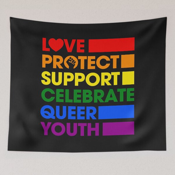 Item preview, Love Protect Support Celebrate Queer Youth LGBTQ Gay Ally Pullover Hoodie designed and sold by luciaaljudith.