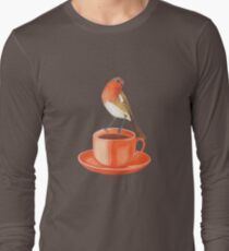 Kaffee liebender Rotkehlchenvogel Langarmshirt