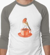 coffee loving robin bird Men's Baseball ¾ T-Shirt