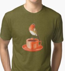 Kaffee liebender Rotkehlchenvogel Vintage T-Shirt