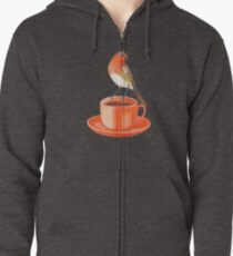 coffee loving robin bird Zipped Hoodie