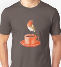 Kaffee liebender Rotkehlchenvogel Unisex T-Shirt