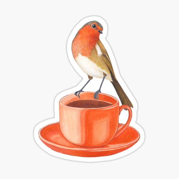 Item preview, coffee loving robin bird designed and sold by EllenLambrichts.