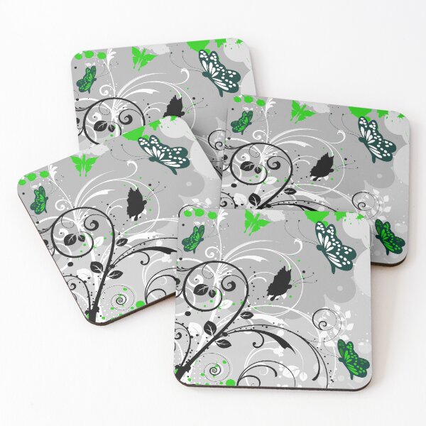 Aperçu de l'œuvre Art Floral Vert Gris Papillon créée et vendue par Tshirtstory.