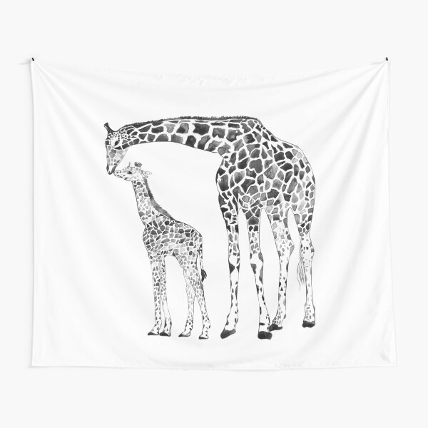 Giraffe, black and white Tapestry